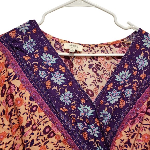 Umgee Women's Size Small Multi Print Floral Long Sleeve Romper Bohemian - Picture 3 of 7